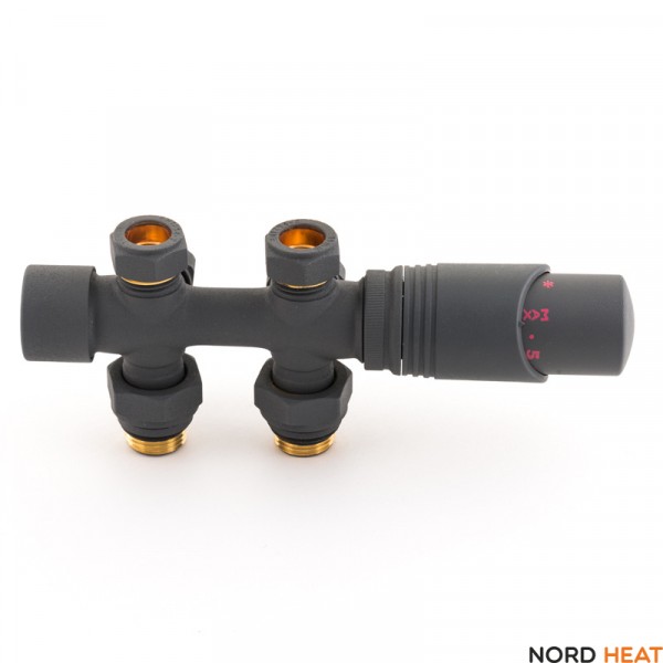 Узел нижнего подключения Delta DUO прямой/угловой с термоголовкой М30х1,5  антрацит