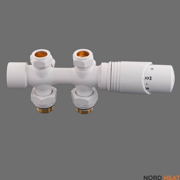 Узел нижнего подключения Delta DUO прямой/угловой с термоголовкой М30х1,5 RAL 9016 Узел нижнего подключения Delta DUO прямой/угловой с термоголовкой М30х1,5 RAL 9016