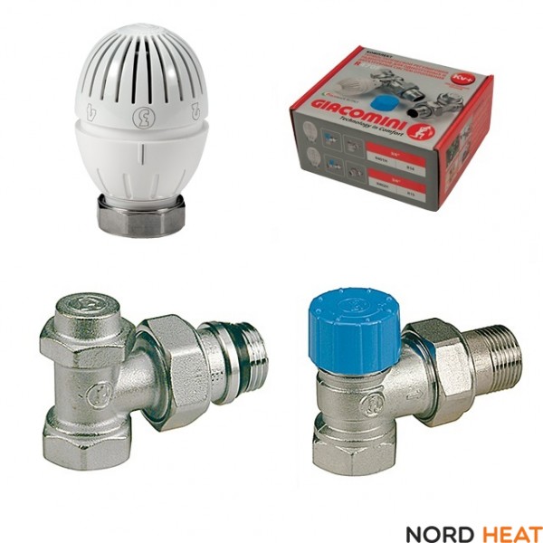Комплект термостатич. угловой Giacomini: терм.головка, терм.клапан, отсеч.клапан бел. колп. 3/4", R470FX054