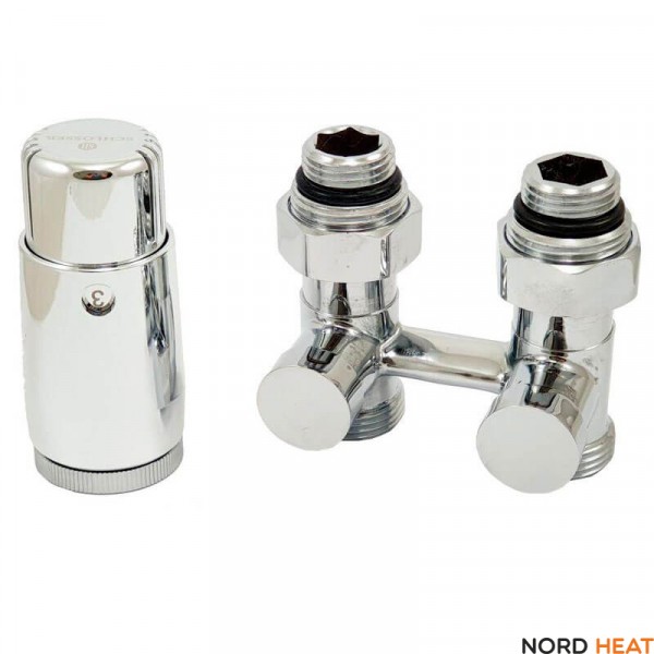 Узел нижнего подключения Schlosser  50 мм, прямой, хром,  с термоголовкой MINI M30x1,5 и ниппелями 600800057