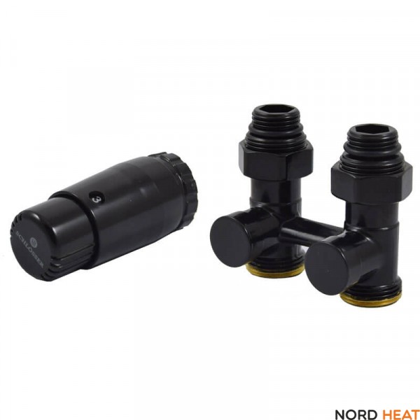 Узел нижнего подключения Schlosser прямой, чёрный, комплект с термоголовкой MINI M30x1,5 и ниппелями 