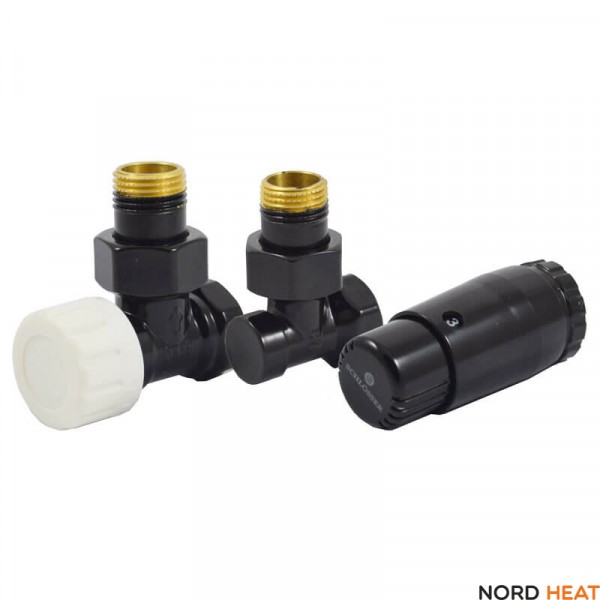 Термостатический комплект Schlosser угловой Черный (RAL9005) DN 15 GZ1/2 x GW1/2 с головкой Мини M30x1,5