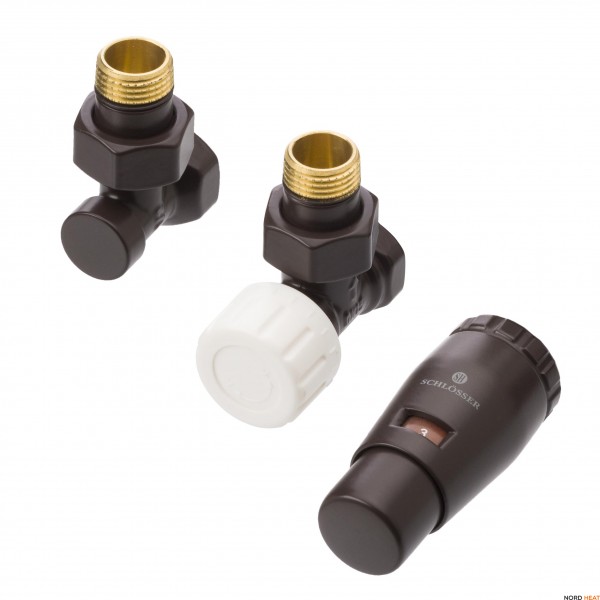 Комплект подключения Schlosser в цвете RAL Угловой STANDARD MINI с термоголовкой MINI DIAMANT