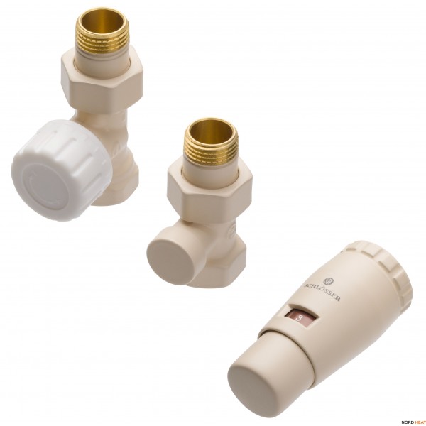 Комплект подключения Schlosser в цвете RAL Прямой STANDARD MINI с термоголовкой MINI DIAMANT