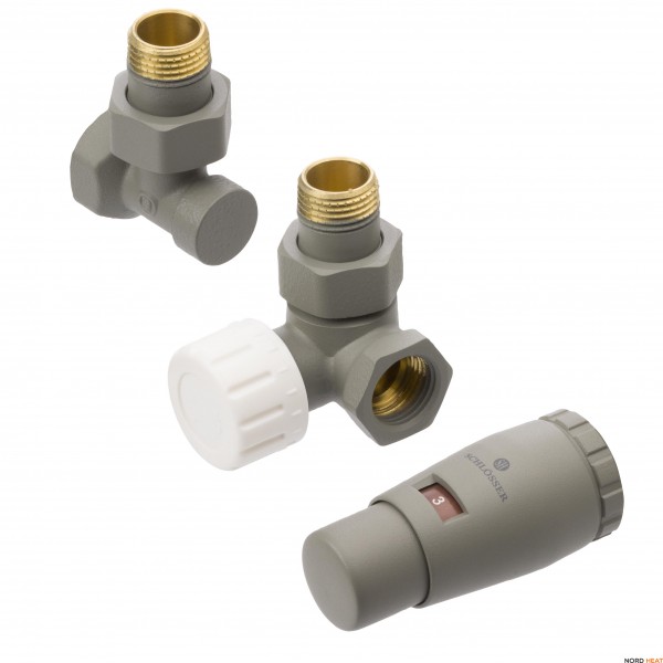 Комплект подключения Schlosser в цвете RAL Трехосевой Левый STANDARD MINI с термоголовкой MINI DIAMANT