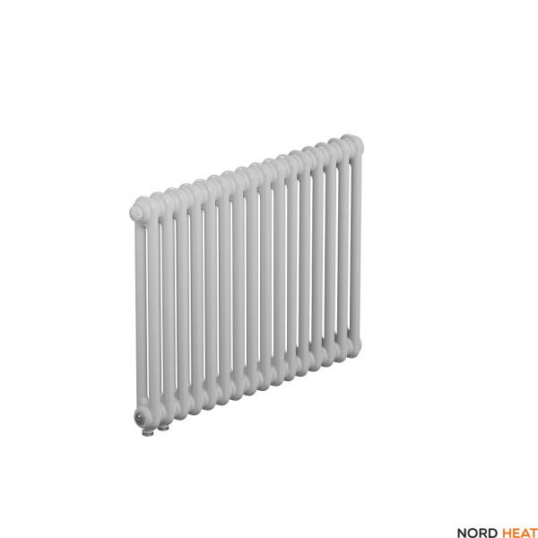 Трубчатый радиатор Rifar Tubog 2057 16 секц. DV1 (2 трубки высота 565 мм 16 секций длина 736 мм) нижнее 3/4" с вентилем RAL 9016 белый
